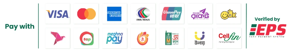 Pay with EPS - Visa, Mastercard, Amex, DBBL Nexus, UnionPay, Rocket, bKash, Nagad, CellFin, Upay, Tap, MeghnaPay